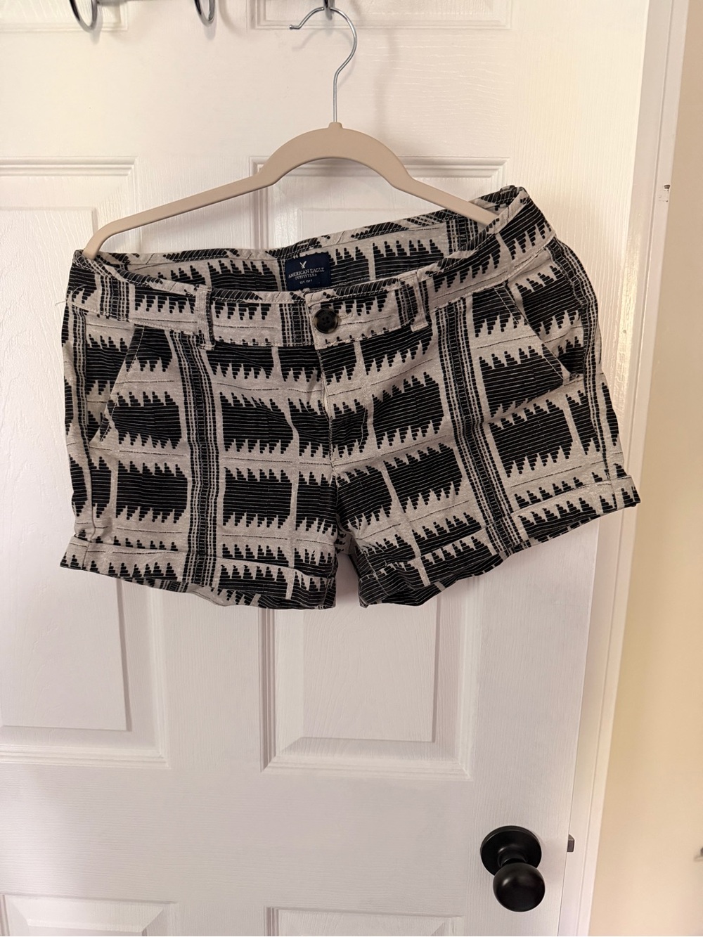 American Eagle Outfitters Black & Cream Geometric Woven Shorts